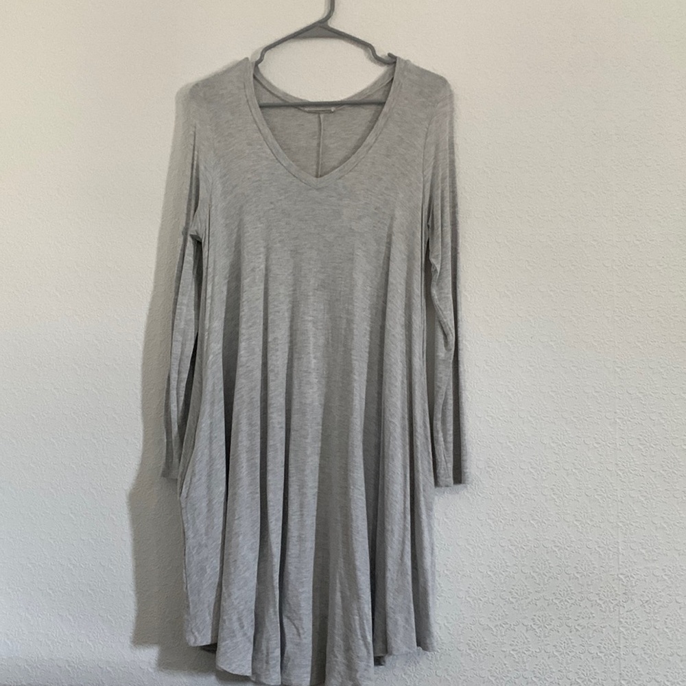 Womens Casual Longsleeve T-Shirt Dress Grey Medium
